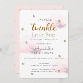 Twinkle Little Star Pink 1. Geburtstag Einladung