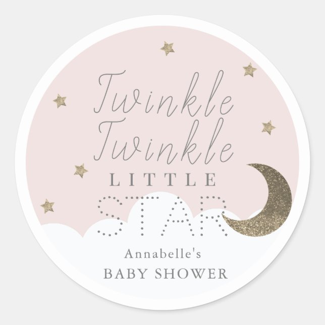 Twinkle Little Star Pink Baby Dusche Runder Aufkleber (Vorderseite)