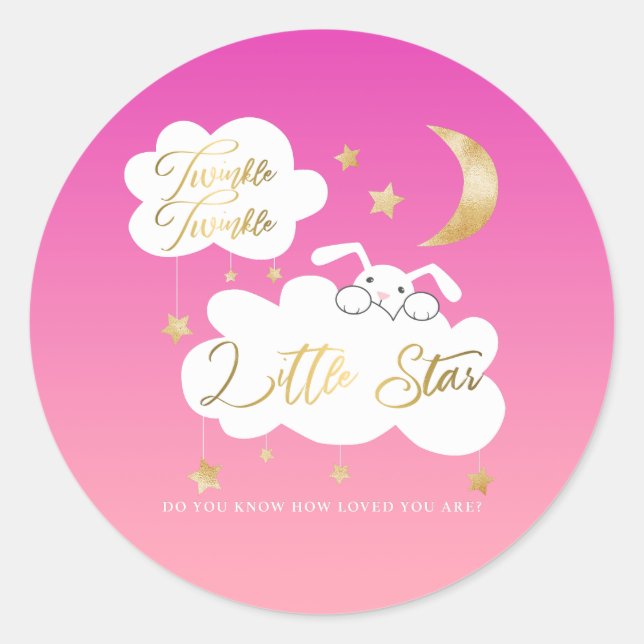 Twinkle Little Star Pink Bunny Baby Duft Runder Aufkleber (Vorderseite)