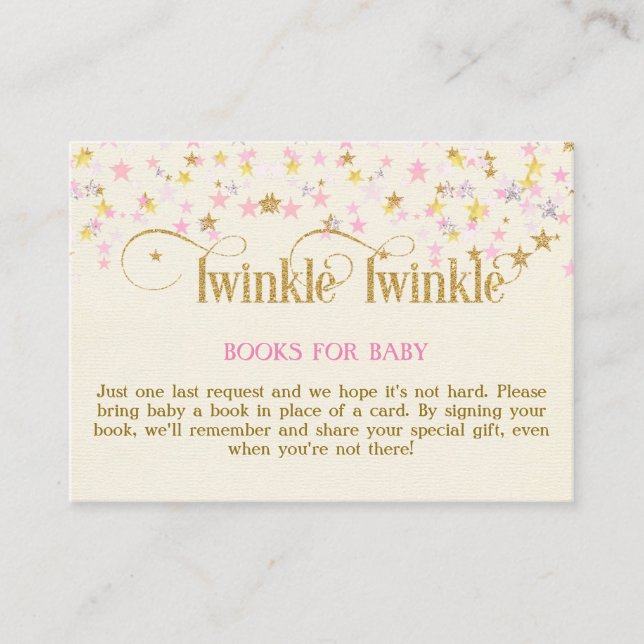 Twinkle Little Star Pink Gold Book Request Card Begleitkarte (Vorderseite)