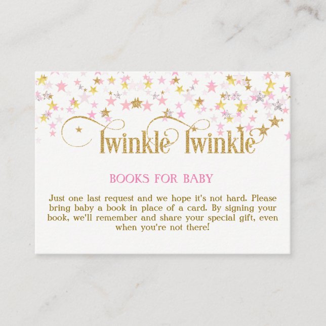 Twinkle Little Star Pink Gold Book Request Card Begleitkarte (Vorderseite)