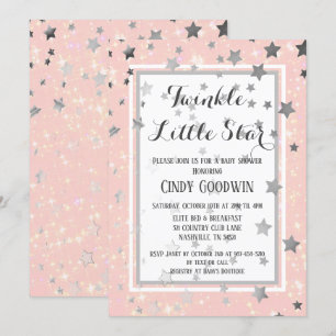 Twinkle Little Star Pink Silver Stars Baby Dusche Einladung