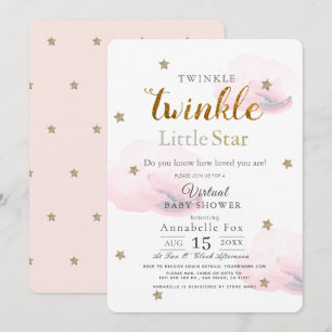 Twinkle Little Star Pink Virtual Baby Dusche Einladung