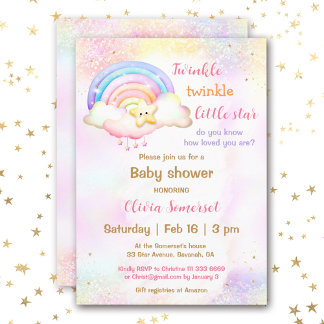 Twinkle Little Star Rainbow Girl Baby Shower Einladung