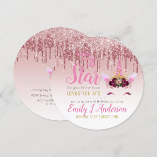 Twinkle Little Star Rose Gold Pink Einhorn Glitzer Einladung