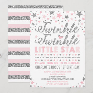 Twinkle Little Star Rose Silver Invitation d'anniv