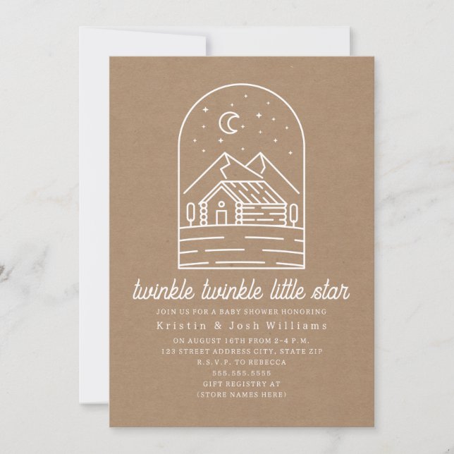 Twinkle Little Star Rustic Cardstock Baby Dusche Einladung (Vorderseite)
