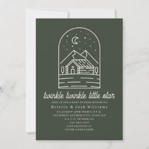 Twinkle Little Star Rustic Green Baby Dusche Einladung