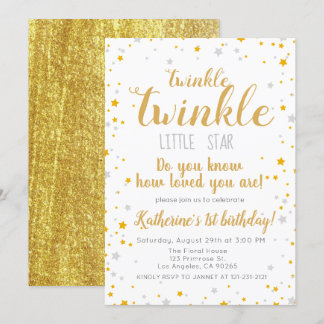 Twinkle Little Star Silver & Gold Girls Geburtstag Einladung