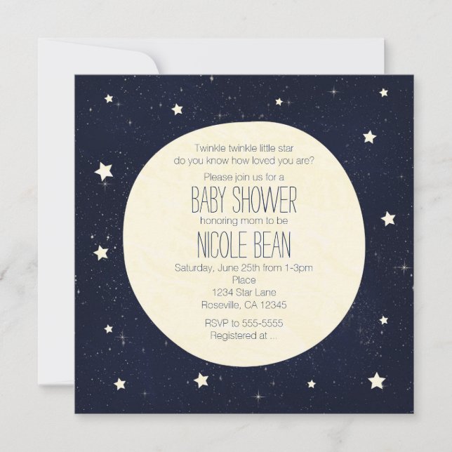Twinkle Little Star Starry Sky & Moon Babydusche Einladung (Vorderseite)