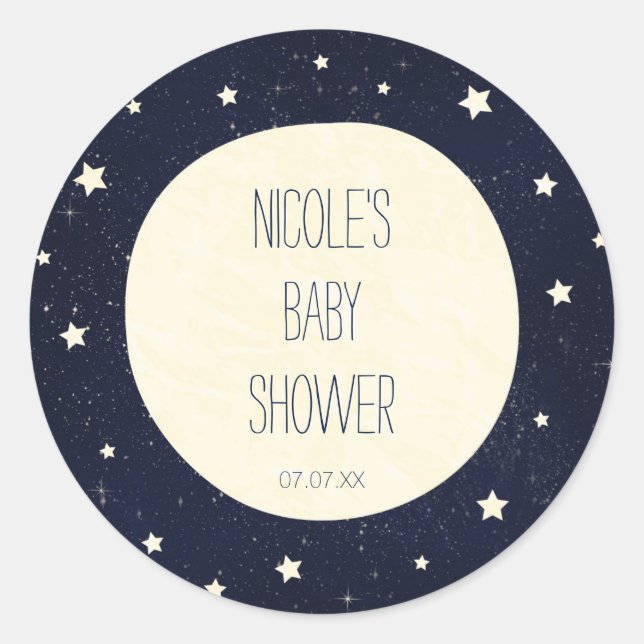 Twinkle Little Star Starry Sky & Moon Babydusche Runder Aufkleber (Vorderseite)