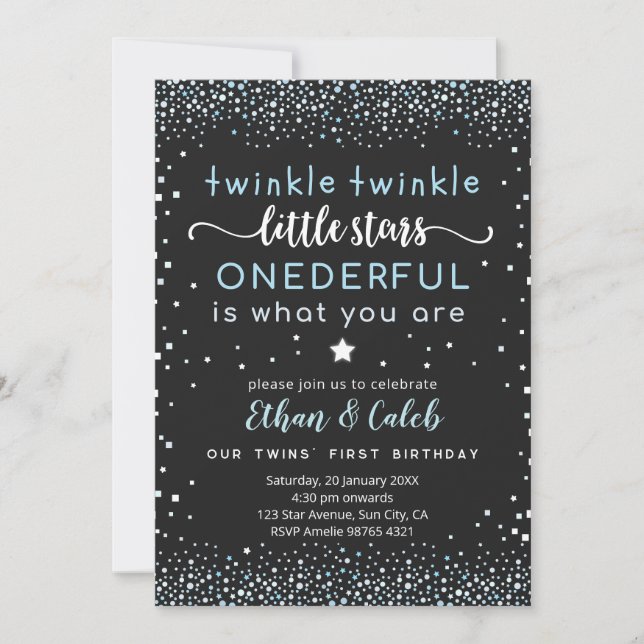 Twinkle Little Star Twin Invitation pour le premie (Devant)