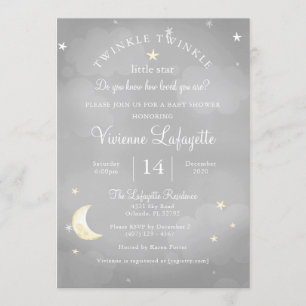 Twinkle Little Star und Moon Gray Baby Dusche Einladung