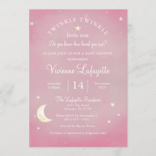 Twinkle Little Star und Moon Pink Babydusche Einladung