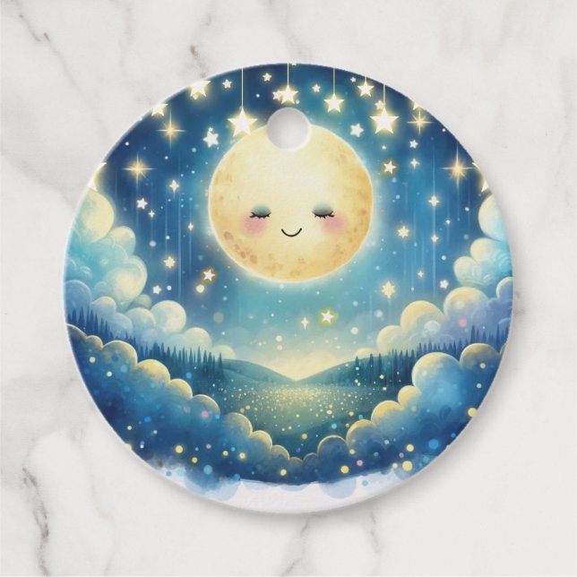 Twinkle Little Star Watercolor Babydusche Geschenkanhänger (Vorderseite)