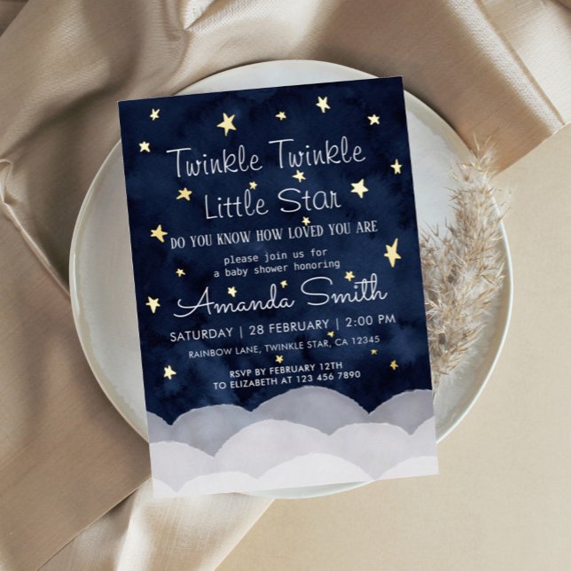 Twinkle Little Star Whimsical Baby Dusche Folieneinladung (Von Creator hochgeladen)