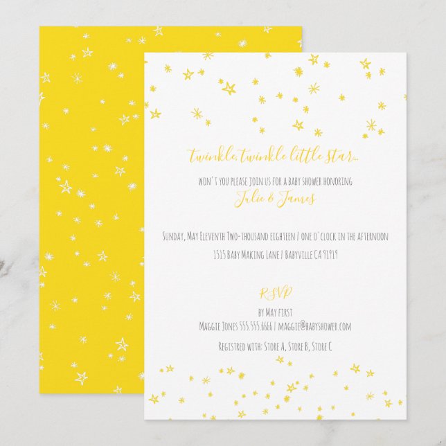 Twinkle Little Stars Baby Shower Invitations (Devant / Derrière)