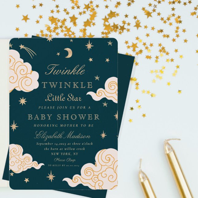 Twinkle Little Stars Niedlich Moon Babydusche Einladung (Von Creator hochgeladen)