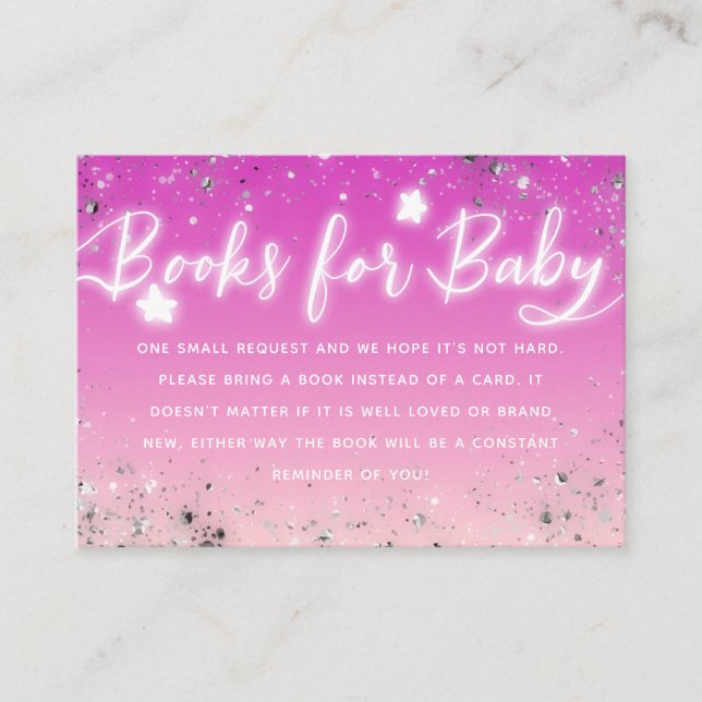 Twinkle Little Stars Pink Girl Dusche Buchanfrage Begleitkarte (Vorderseite)