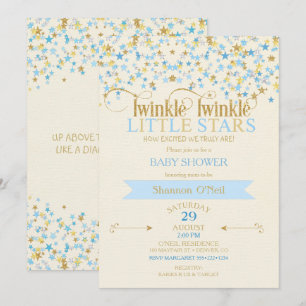 Twinkle Little Stars Twin Baby Boys Gold Blue Einladung