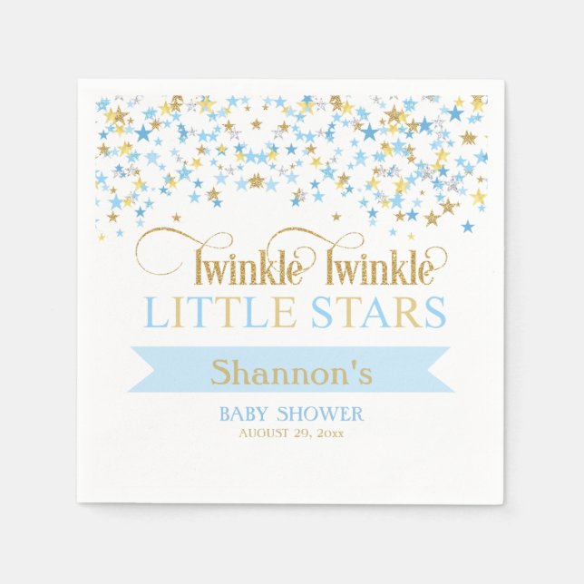 Twinkle Little Stars Twin Baby Dusche Blue & Gold Serviette (Vorderseite)