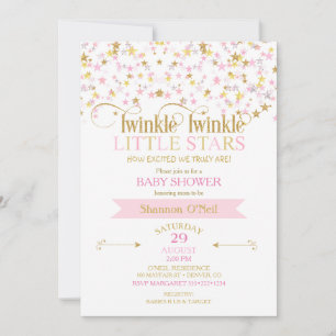 Twinkle Little Stars Twins Baby Dusche Pink Gold Einladung