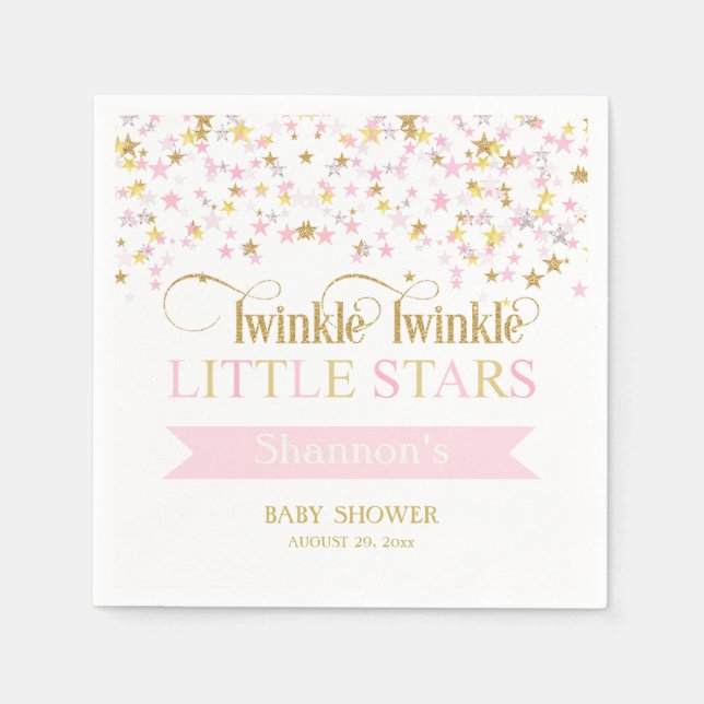 Twinkle Little Stars Twins Baby Dusche Pink Gold Serviette (Vorderseite)