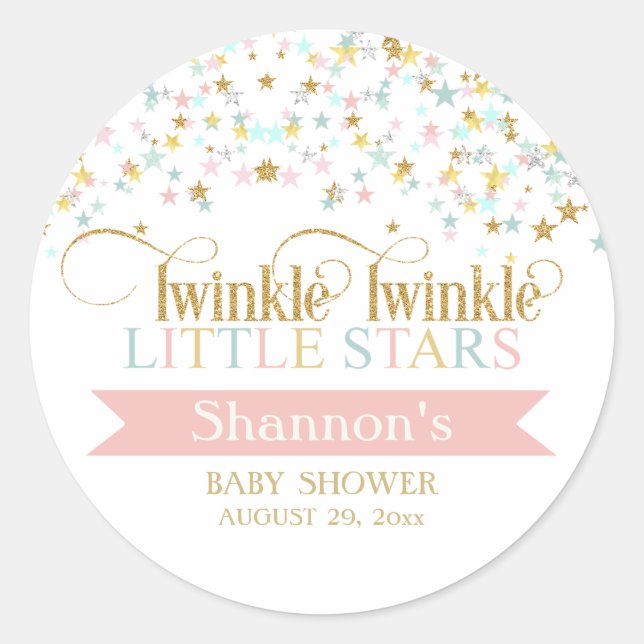 Twinkle Little Stars Twins Babydusche jeder Farbe Runder Aufkleber (Vorderseite)