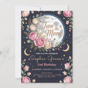 Twinkle Moon und Rosen 2. Geburtstag Einladung