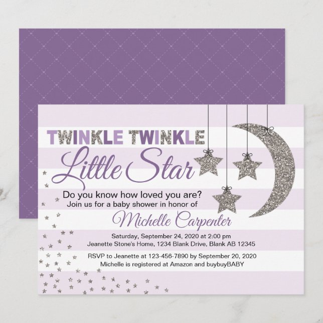 Twinkle petit baby shower étoile fille invitation (Devant / Derrière)