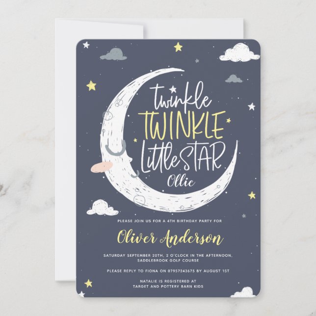 Twinkle, petit star invitation de fête d'anniversa (Devant)