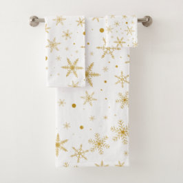 Twinkle Schneeflocken 3 -Gold und Weiß Badhandtuch Set
