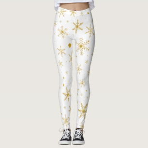 Twinkle Snowflake 3 -Gold & White- Leggings