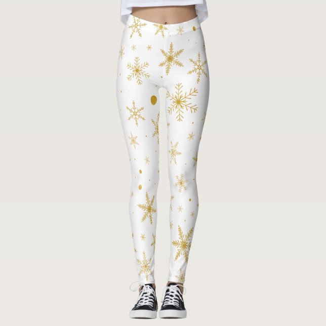 Twinkle Snowflake 3 -Gold & White- Leggings (Vorderseite)