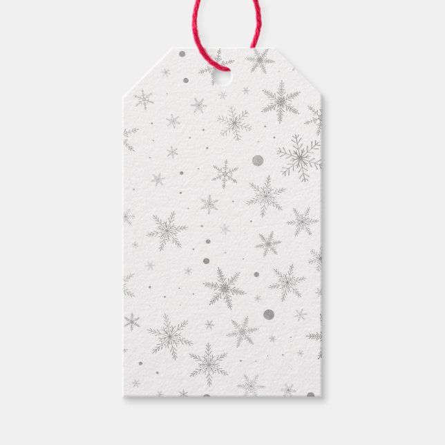 Twinkle Snowflake - Silver Gray & White- Geschenkanhänger (Vorderseite)