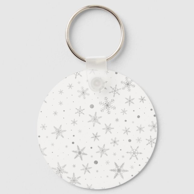 Twinkle Snowflake - Silver Gray & White- Schlüsselanhänger (Vorderseite)