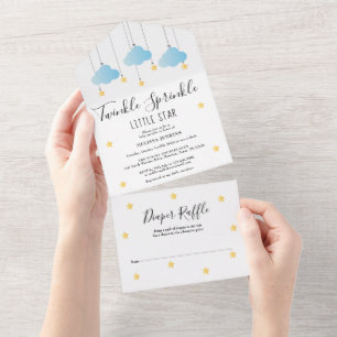 Twinkle Sprinkle Blaues Jungen-Baby-Party All In One Einladung
