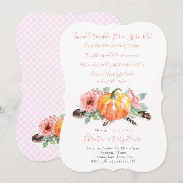 Twinkle Sprinkle Geem Pumpkin Baby Sprinkle Girl Einladung (Vorne/Hinten)