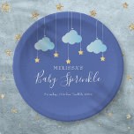 Twinkle Sprinkle Little Star Baby Dusche Blau Pappteller<br><div class="desc">Diese hübschen Teller mit niedlichen blauen Wolken und goldenen Sternen auf der Saite auf blauen Untergründen sind ideal für einen Babysprinkle,  eine Dusche oder eine Paardusche. Entwickelt von Thisisnotme©</div>