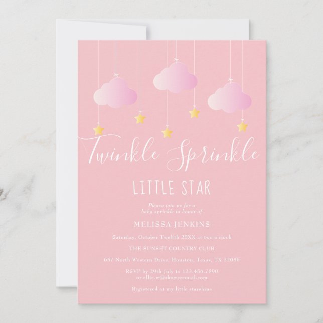 Twinkle Sprinkle Little Star Baby Girl Dusche Pink Einladung (Vorderseite)