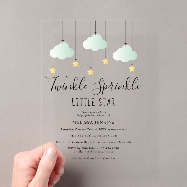 Twinkle Sprinkle Little Star Neutral Baby Dusche Acryleinladungen (Insitu (Handheld))
