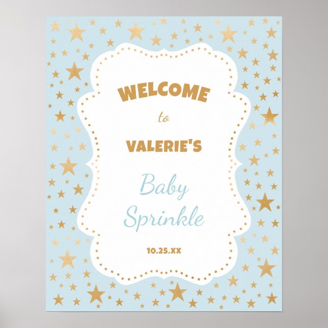 Twinkle Star Blue Gold Babydusche Begrüßungszeiche Poster (Vorne)