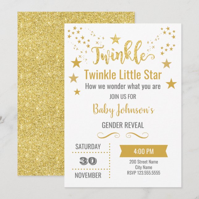 Twinkle Star Gender Reveal Baby Shower Einladung (Vorne/Hinten)