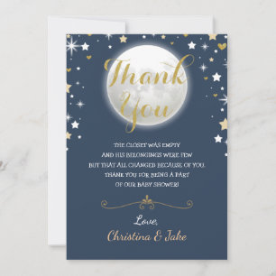 Twinkle Star Glitzer Navy Gold Moon Babydusche Dankeskarte