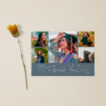 Twinkle Star Slate Blue Grad Multi Photo Thank You Ankündigung<br><div class="desc">Modern and whimsical graduation announcement photo card featuring 5 photos on the front and 1 on the back. The hand written script text says "Thank You" with twinkling stars. Add the graduate's name,  information,  and message to personalize this card. Slate blue color.</div>