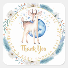 Twinkle Star Woodland Deer Blue Pink Babydusche Quadratischer Aufkleber