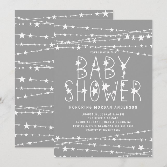 Twinkle Stars Gender Neutral Baby Dusche Einladung (Vorne/Hinten)