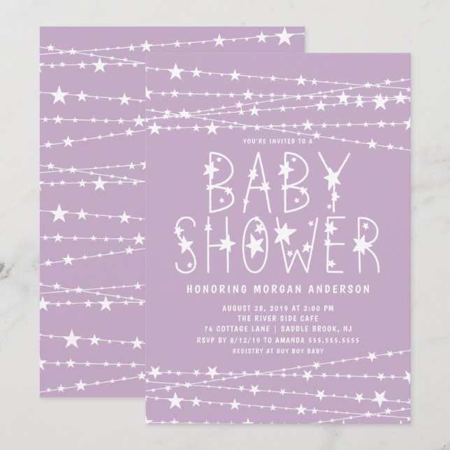 Twinkle Stars Girl Babydusche Einladung (Vorne/Hinten)