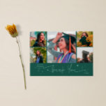 Twinkle Stars Green Grad Multi Photo Thank You Ankündigung<br><div class="desc">Modern and whimsical graduation announcement photo card featuring 5 photos on the front and 1 on the back. The hand written script text says "Thank You" with twinkling stars. Add the graduate's name,  information,  and message to personalize this card. Green color.</div>