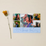 Twinkle Stars Icy Blue Grad Multi Photo Thank You Ankündigung<br><div class="desc">Modern and whimsical graduation announcement photo card featuring 5 photos on the front and 1 on the back. The hand written script text says "Thank You" with twinkling stars. Add the graduate's name,  information,  and message to personalize this card. Icy blue color.</div>